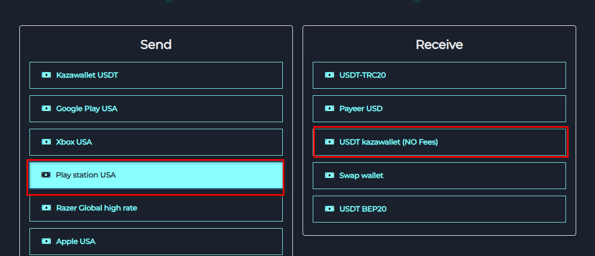 Steps to Exchange PlayStation Balance to USDT Kazawallet via Swapforless