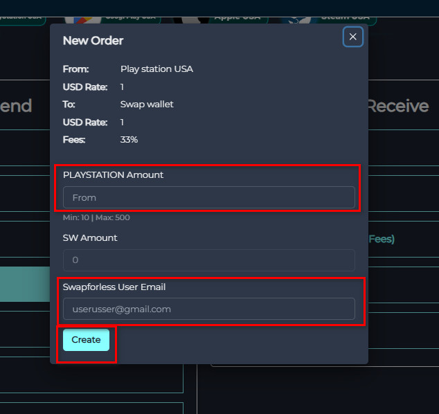 Steps to exchange PlayStation Balnace to Swap Wallet via Swapforless