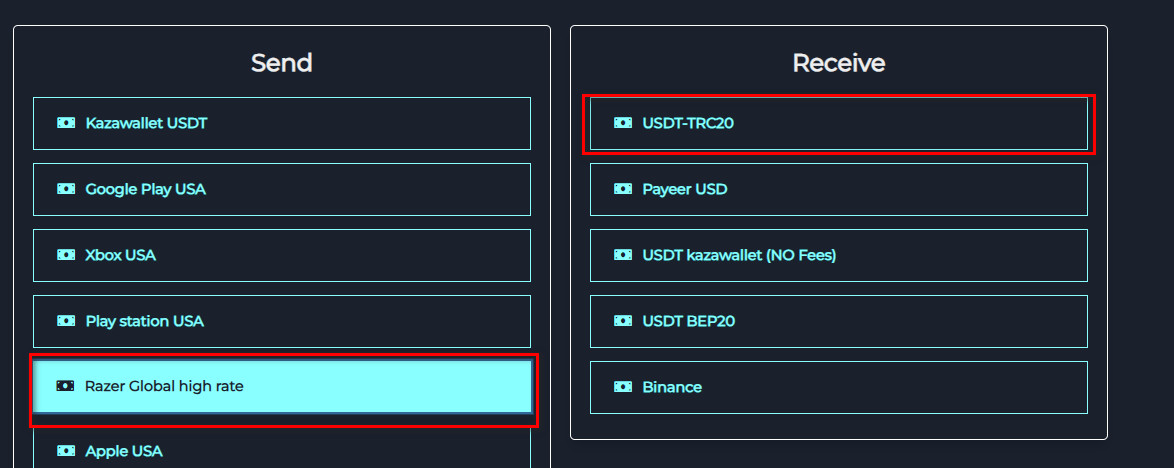 Steps to Exchange Razer Gold High Rate Balance into USDT-TRC20 via Swapforless