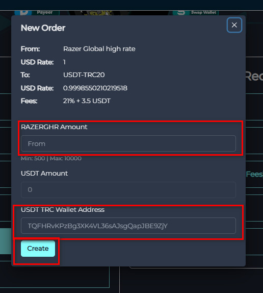 Steps to Exchange Razer Gold High Rate Balance into USDT-TRC20 via Swapforless