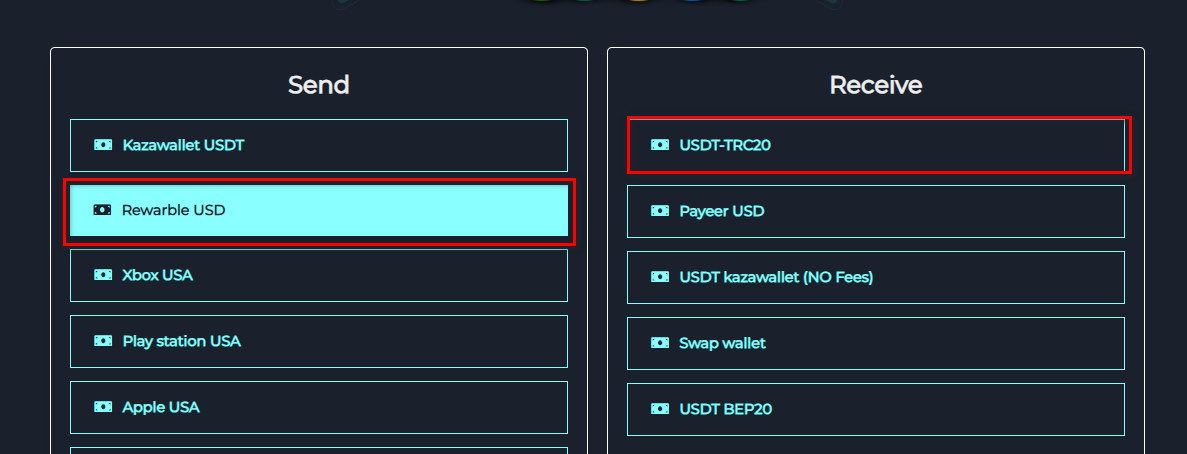خطوات تبديل الرصيد من Rewarble USD الى USDT-TRC