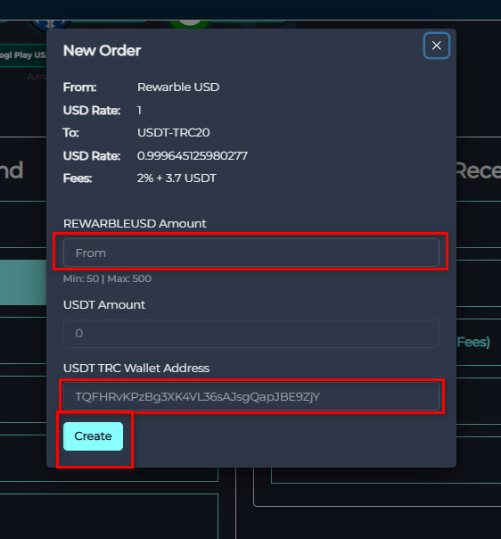 خطوات تبديل الرصيد من Rewarble USD الى USDT-TRC