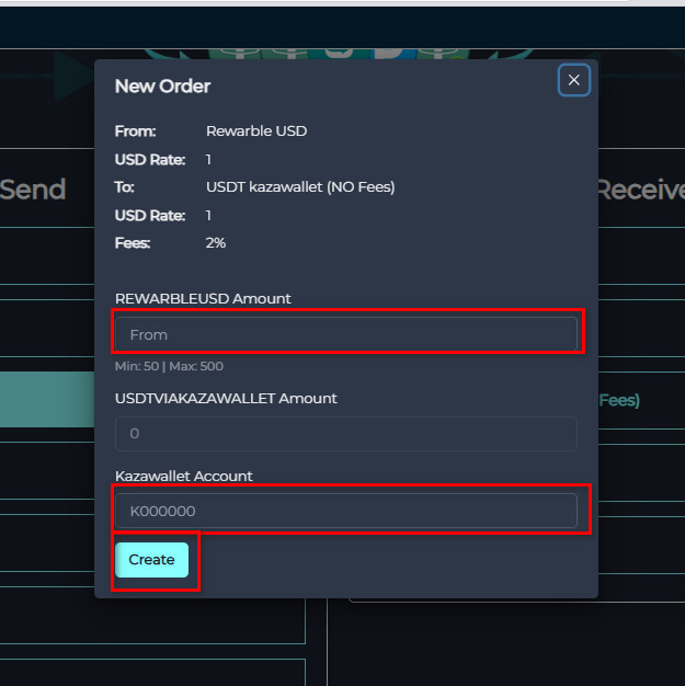 Steps to Exchange Rewarble USD Balance to USDT Kazawallet