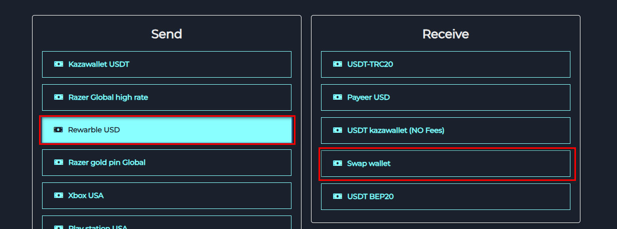 Steps to exchange Rewarble USD balance to Swap Wallet using Swapforless