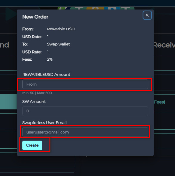 Steps to Exchange Balance from Rewarble USD to Swap Wallet via Swapforless