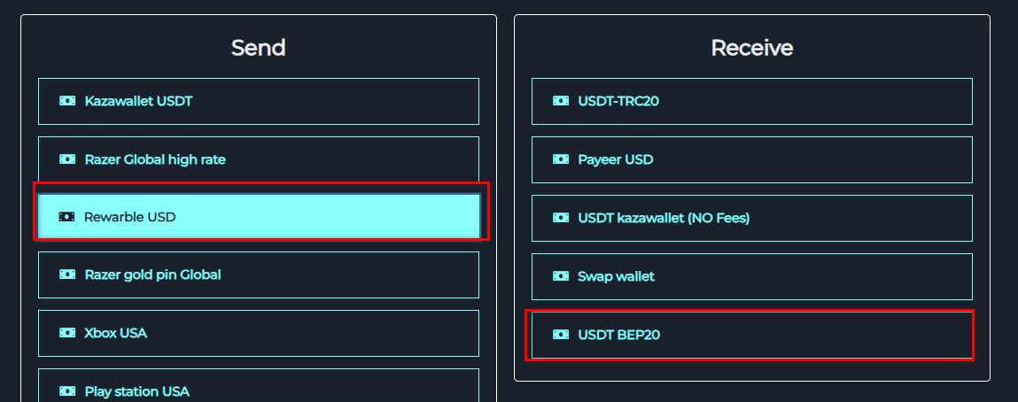Steps to exchange Rewarble USD balance for USDT-BEP20