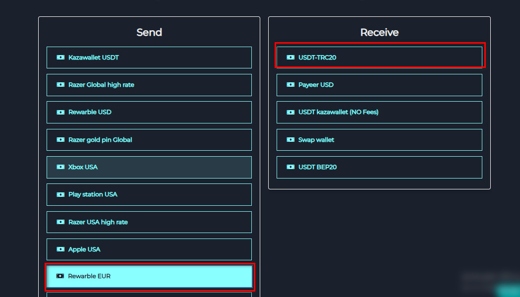 Steps to Exchange Rewarble EUR Balance to USDT-TRC20