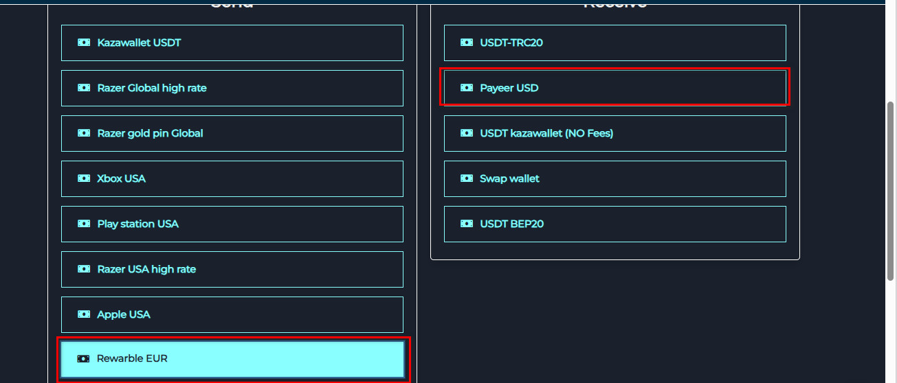 Steps to exchange Rewarble EUR Balance to Payeer USD via Swapforless