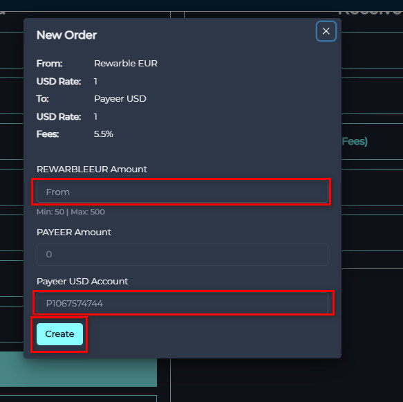 Steps to exchange Rewarble EUR Balance to Payeer USD via Swapforless