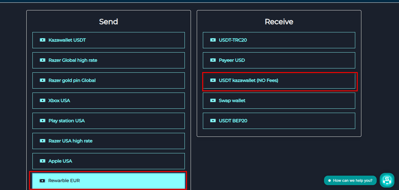 Steps to exchange Rewarble EUR balance to USDT in Kazawallet