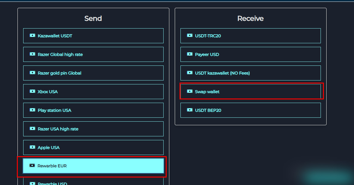 Steps to Exchange Rewarble EUR Balance to Swap Wallet via Swapforless