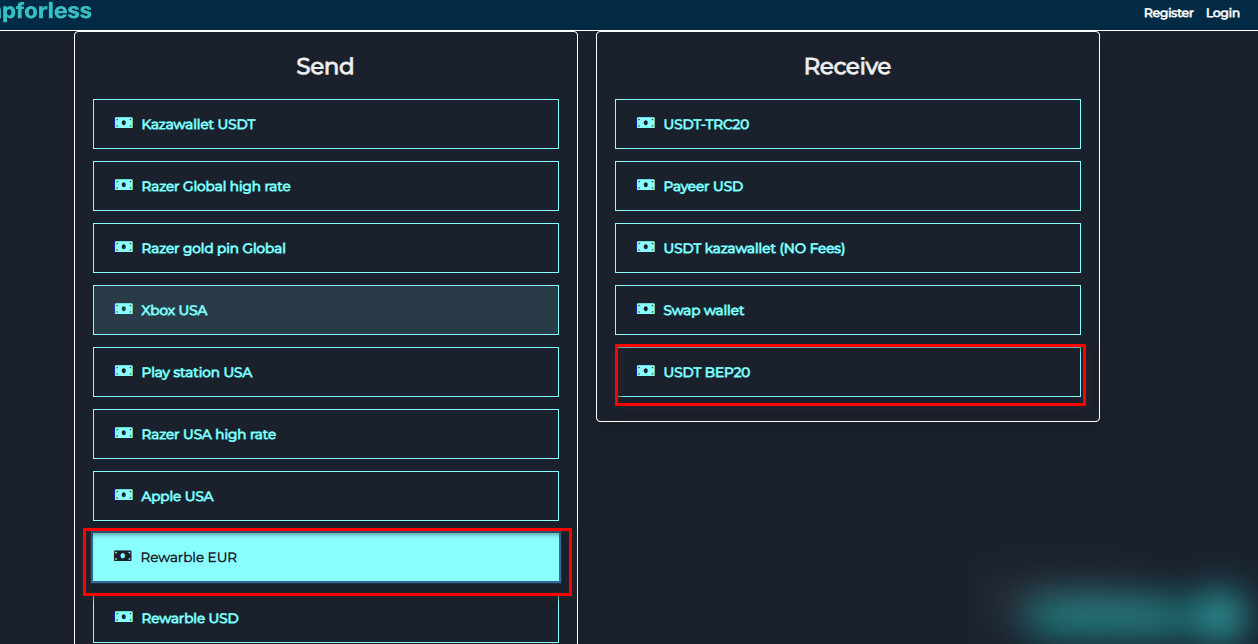 Steps to Exchange Rewarble EUR Balance to USDT-BEP20