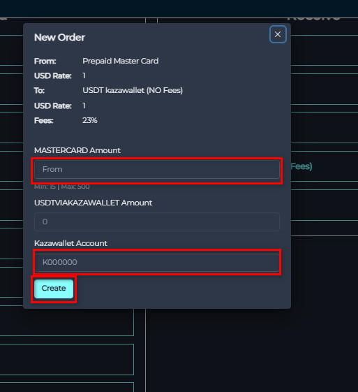 Steps to Exchange Prepaid Mastercard balance to USDT in Kazawallet via Swapforless