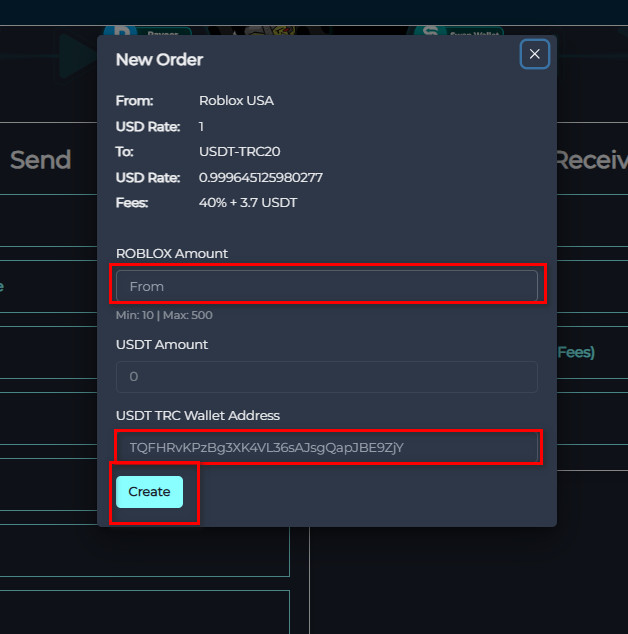 خطوات تبديل رصيد Roblox usa إلى USDT-TRC20 عبر Swapforless