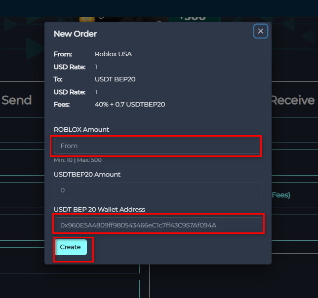 Steps to Exchange Roblox USA Balance to USDT-BEP20 via Swapforless