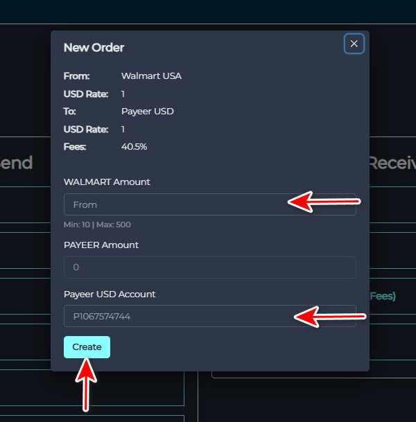 Steps to Exchange Walmart USA balance to Payeer USD via Swapforless