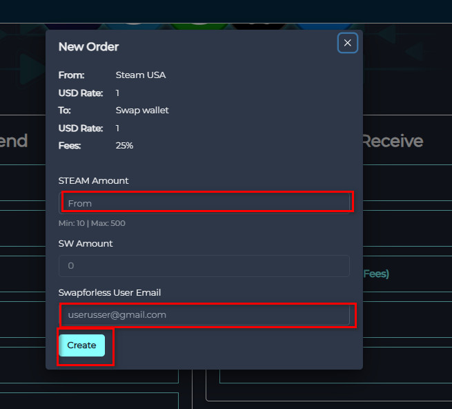 Steps to Exchange Steam USA Balance to a Swap Wallet via Swapforless