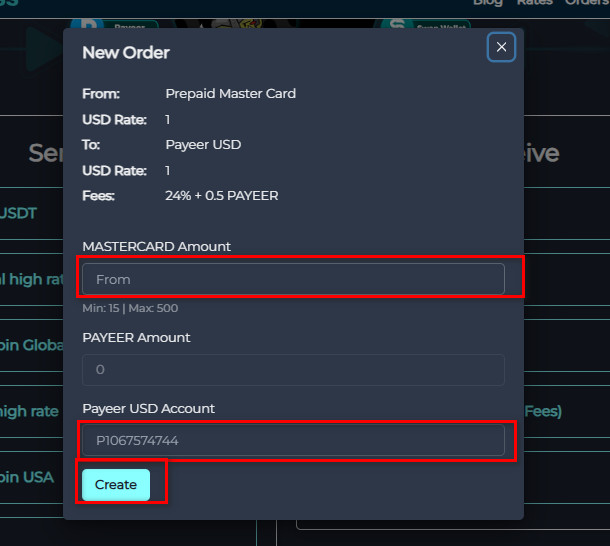 Exchange Prepaid Mastercard balance to Payeer USD