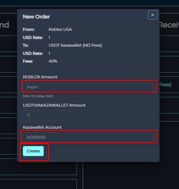 Steps to Exchange Roblox USA Balance to USDT kazawallet via Swapforless