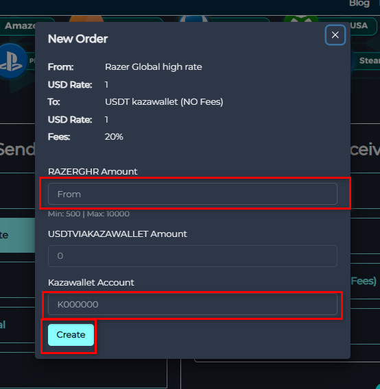 Steps to Exchange Razer Gold High Rate Balance to USDT Kazawallet via Swapforless