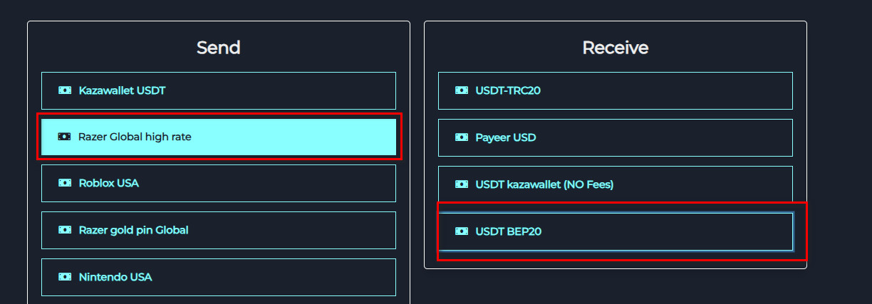 xchange Razer Gold balance to USDT-BEP20