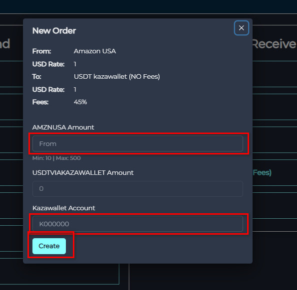 Steps to Exchange Amazon USA Balance to USDT Kazawallet via Swapforless