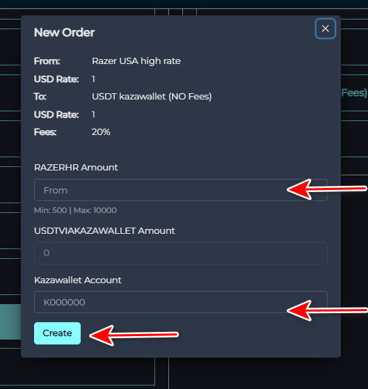 What are the steps to exchange Razer USA high rate balance to USDT Kazawallet?