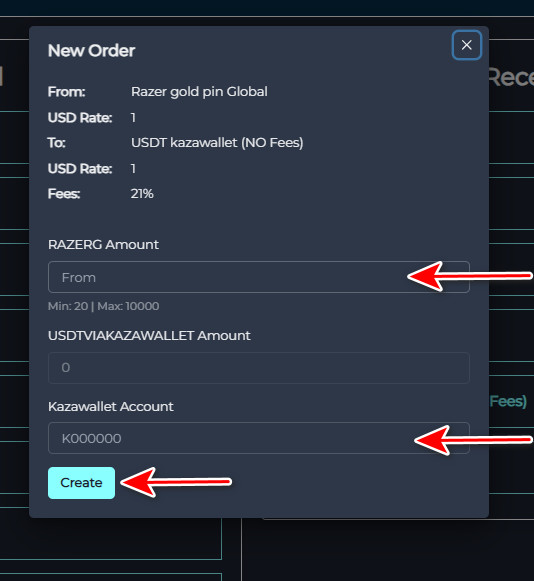 Steps to Exchange Razer Gold PIN Global to USDT in Kazawallet