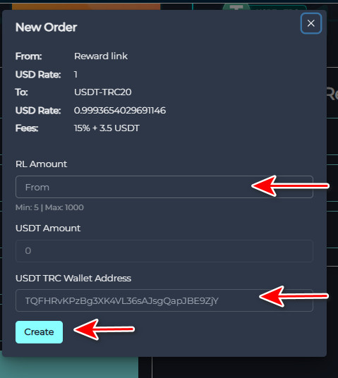 Steps to Exchange Reward Link Balance to USDT-TRC20
