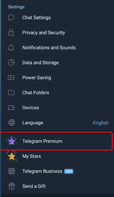 انقر على “Telegram Premium”