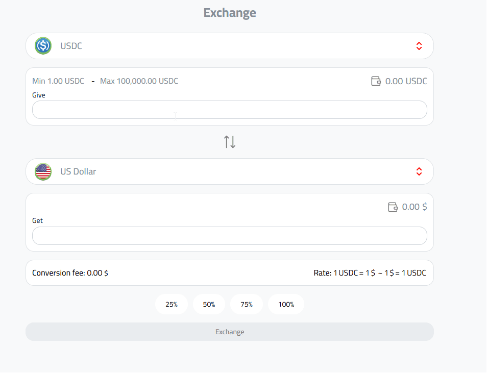 Exchange USDC to USD