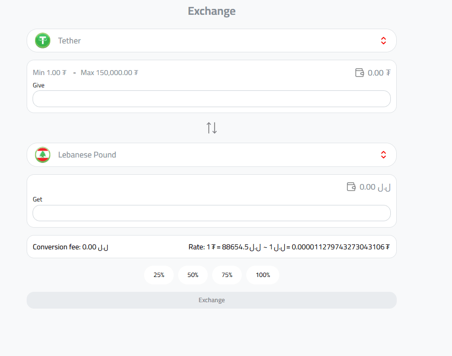 Exchange USDT to Lebanese Pound