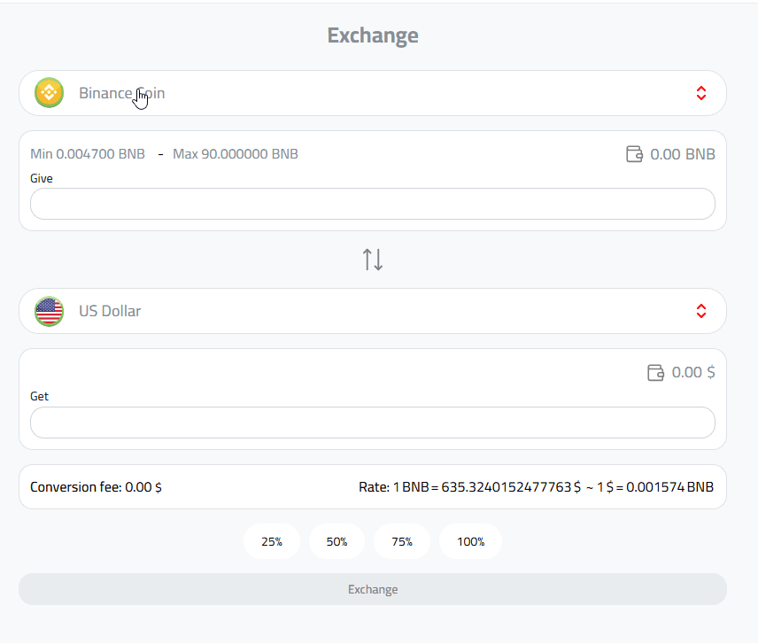 Exchange Binance Coin to USD