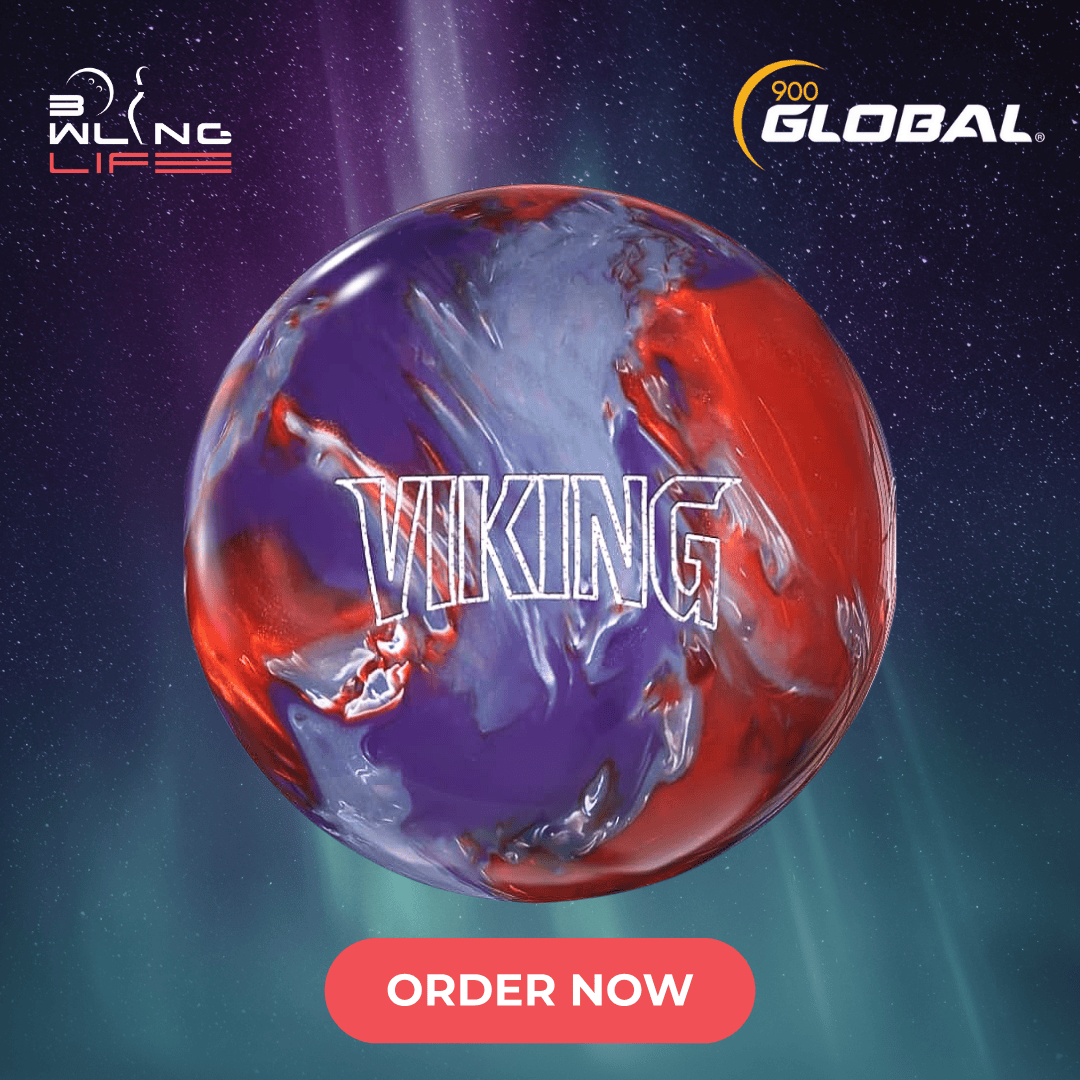 900 Global Viking bowling ball with hybrid coverstock and strong backend motion on medium oil lanes