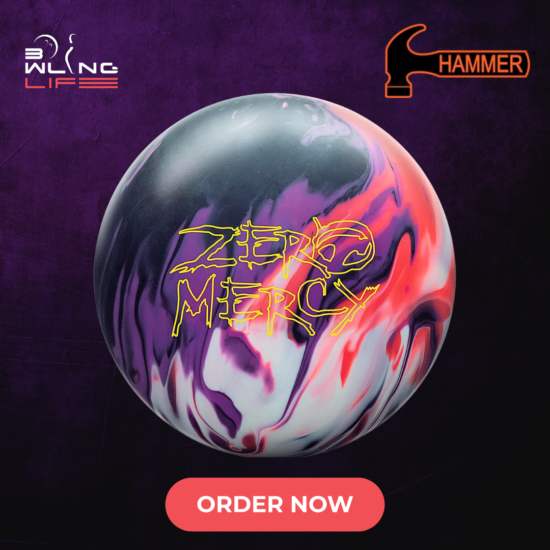 Hammer Zero Mercy Solid bowling ball with bold four-color design and powerful motion on heavy oil lanes