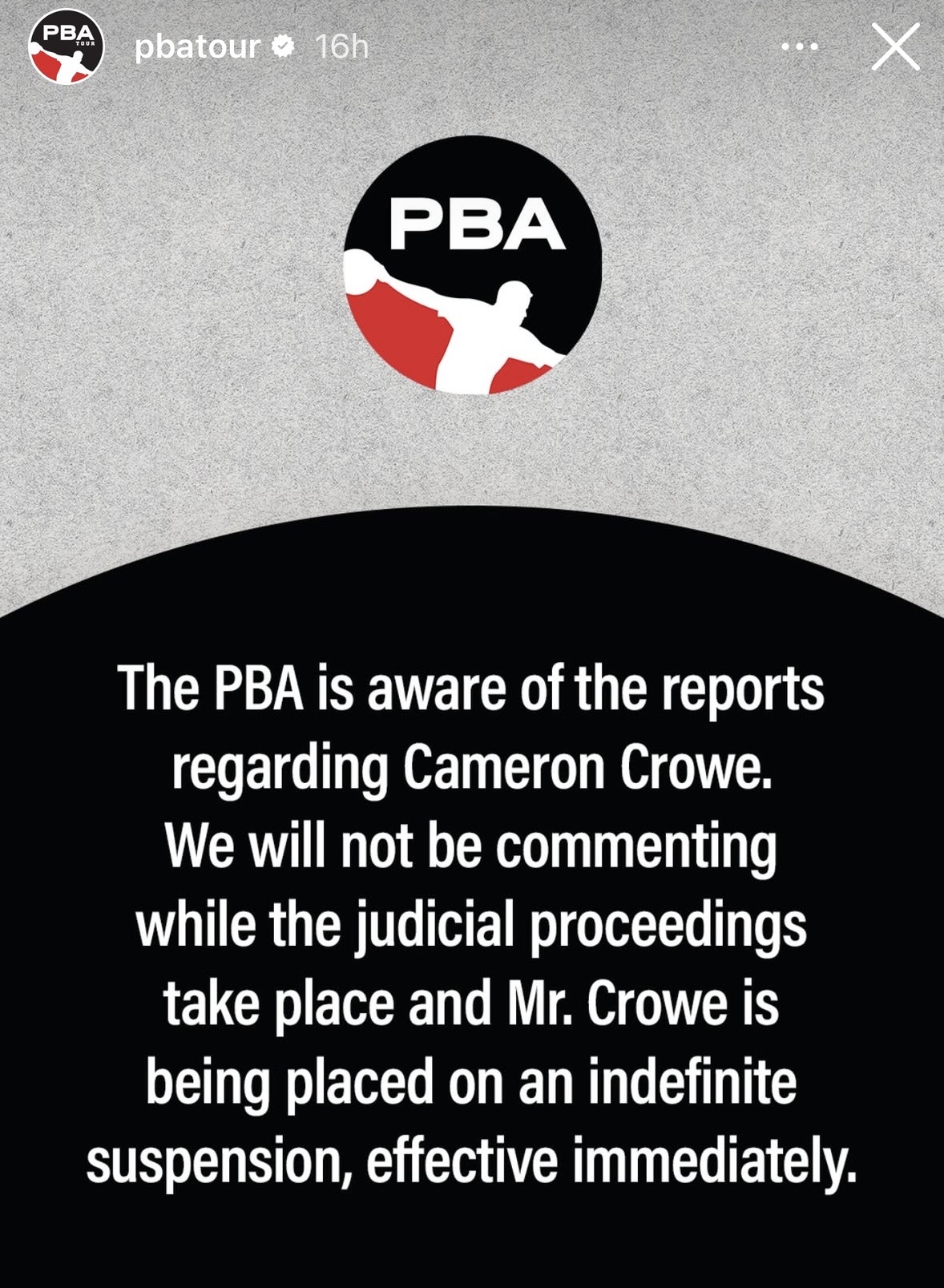 PBA Tour announcement regarding Cam Crowe