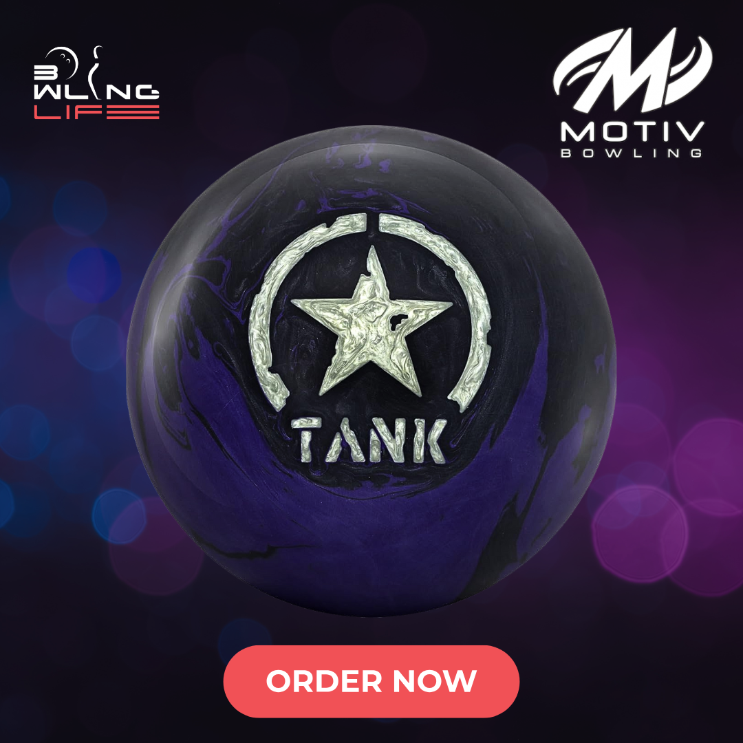 Motiv Shadow Tank bowling ball with Microcell Polymer cover for dry lanes