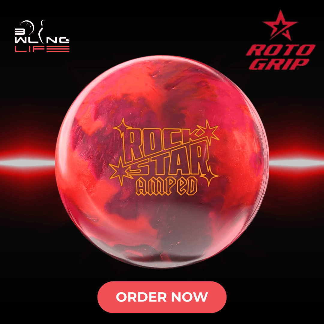 Roto Grip Rockstar Amped bowling ball with NanoStar Pearl cover and Rocker A.I. core delivering aggressive backend motion