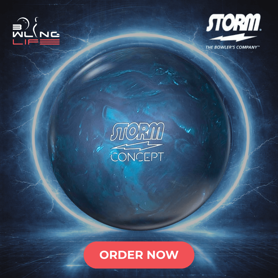 Storm Concept bowling ball with ARC Reactive Pearl cover and Radius core on medium-dry lane conditions