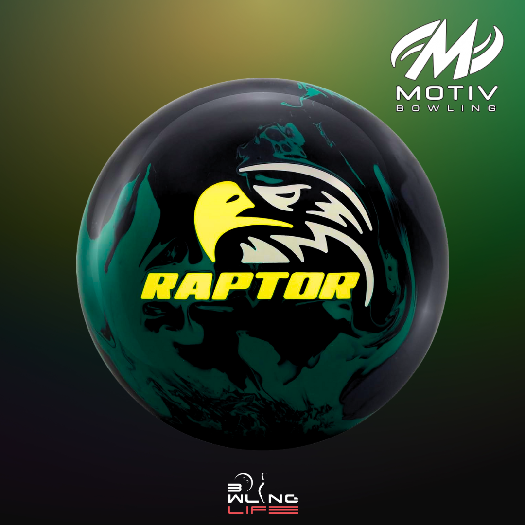 Motiv Raptor Reign bowling ball with bold design and powerful motion on heavy oil lanes