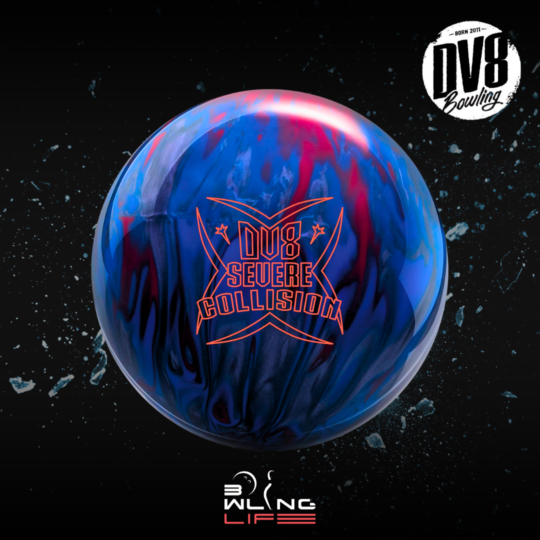 DV8 Severe Collision bowling ball with HK22C Havoc Hybrid coverstock and asymmetric Collision core