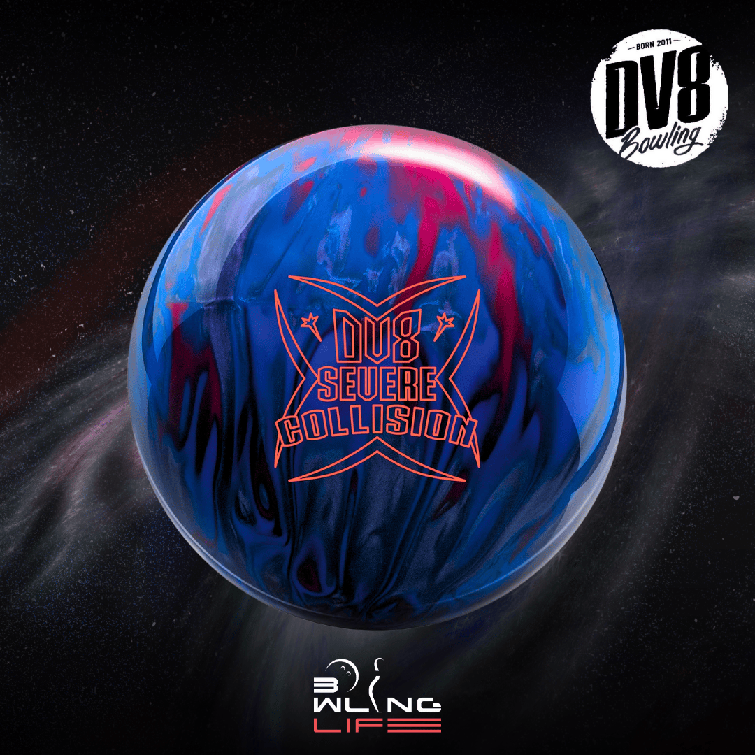 DV8 Severe Collision bowling ball with HK22C Havoc Hybrid coverstock and asymmetric Collision core