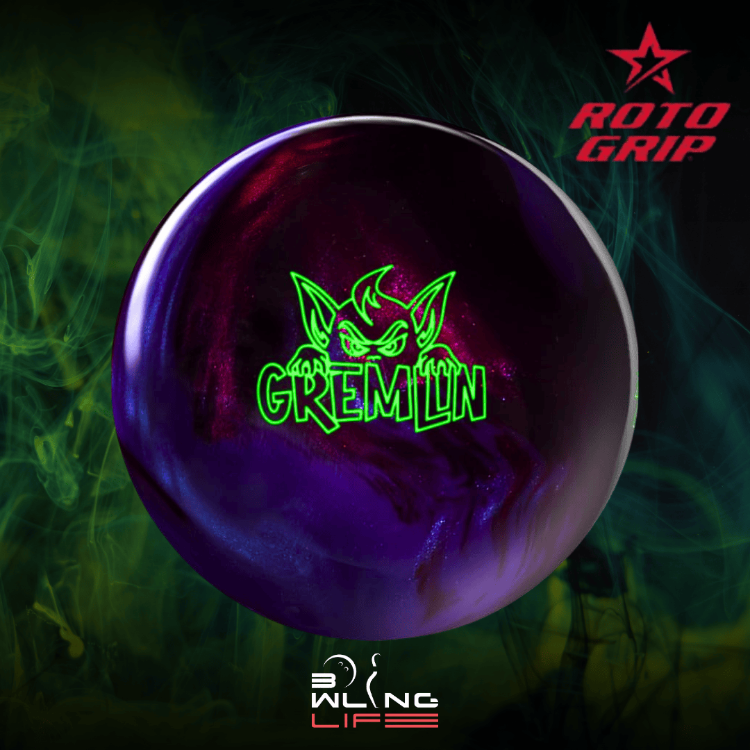 Roto Grip Gremlin bowling ball with Rondure MaxD core and V-R1 pearl cover  in a green backgrund