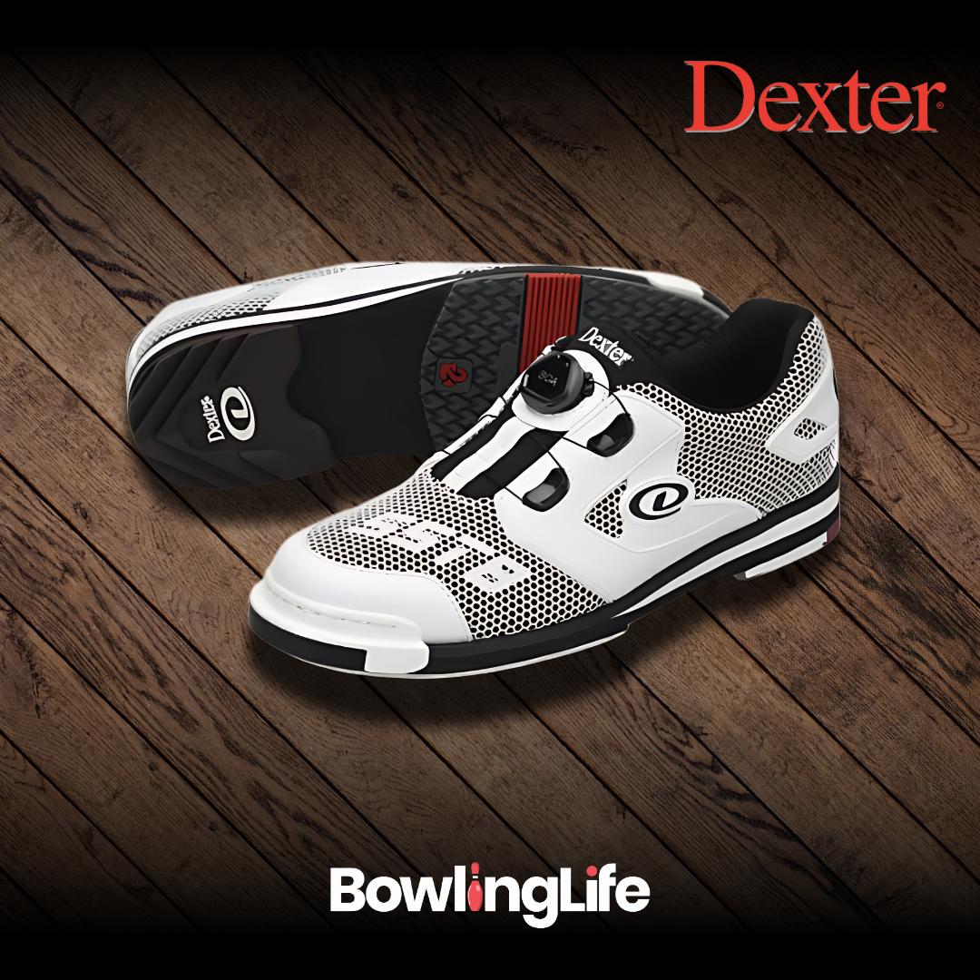 Dexter SST 8 Power-Frame BOA bowling shoes white on a bowling lane
