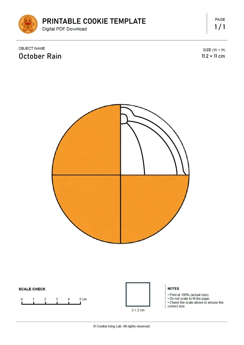 October Rain printable PDF template preview
