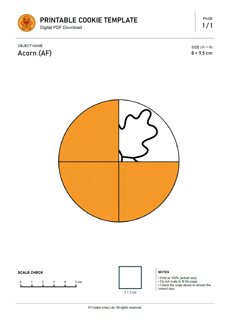 Acorn (AF) printable PDF template preview