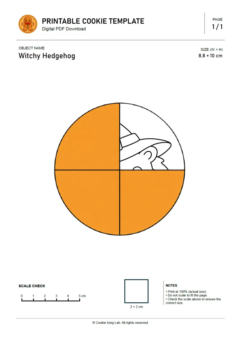 Witchy Hedgehog printable PDF template preview