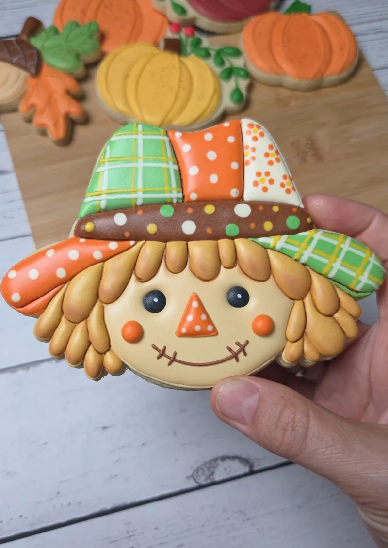 Patchwork Scarecrow decorated cookie