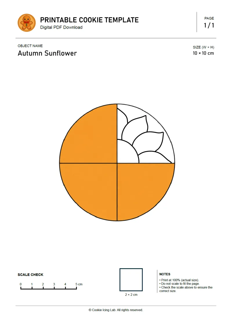 Autumn Sunflower printable PDF template preview
