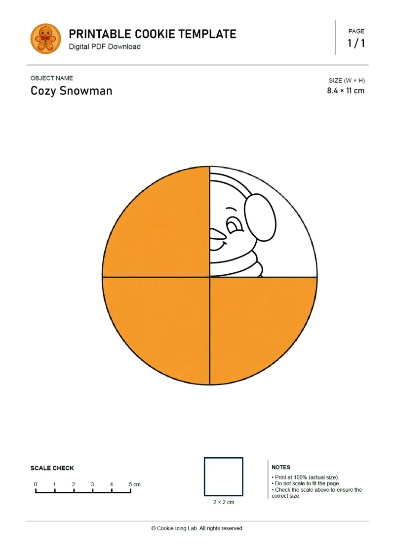 Cozy Snowman printable PDF template preview